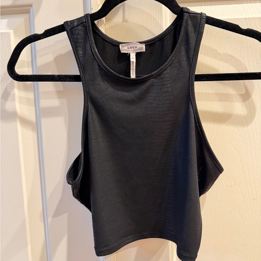 Black Crop Top with snake print look alike printed shirt